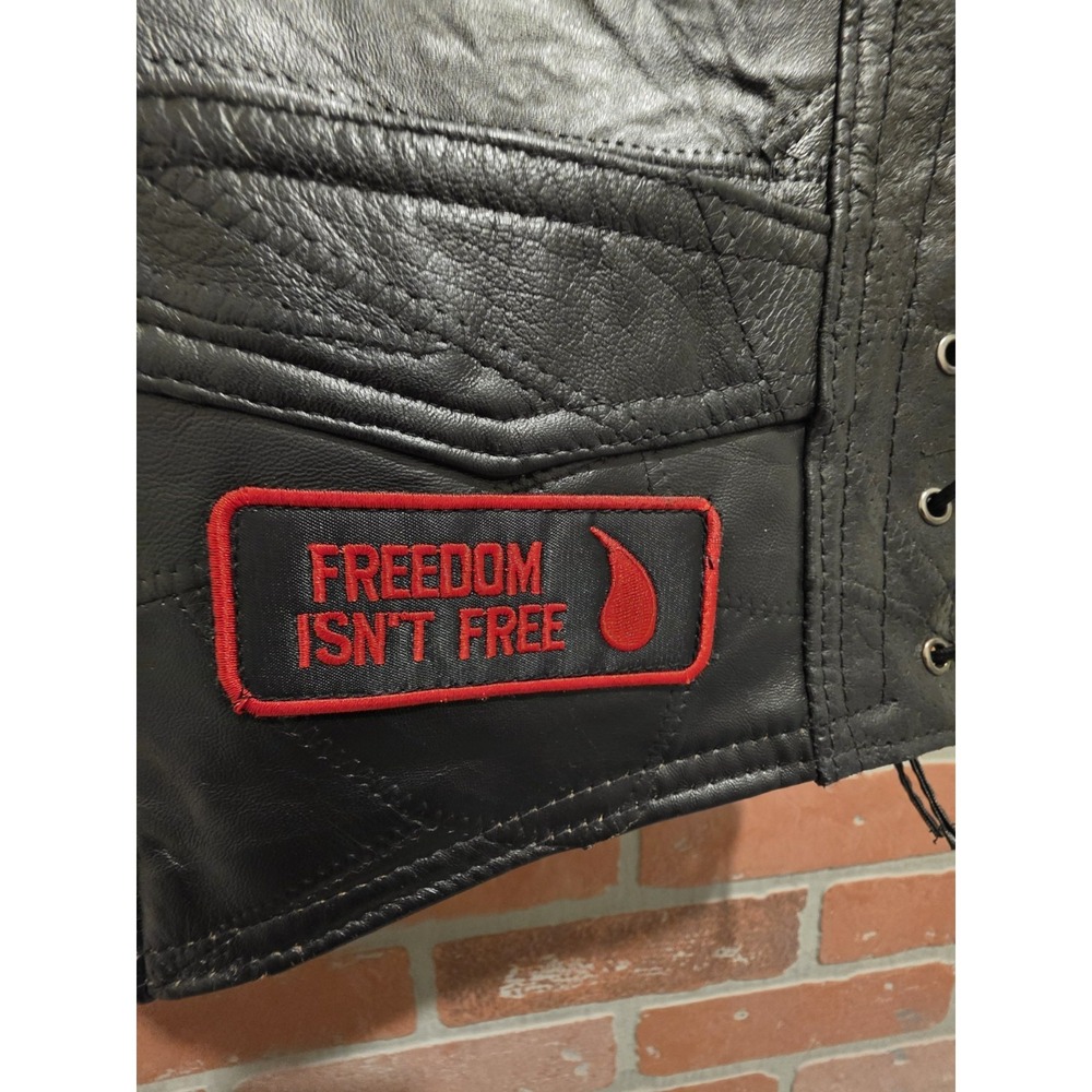 Diamond Plate Buffalo Leather Biker Motorcycle Vest Large  Patches.        Sku 3 - Picture 4 of 14